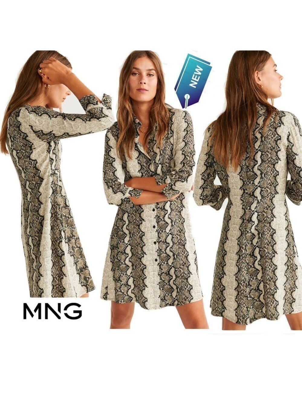 MNG New with tag long sleeve snake print button down dress size extra small